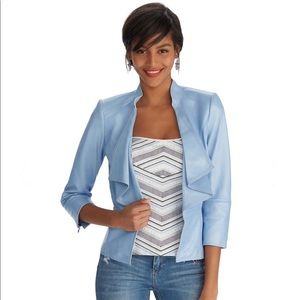 WHBM 3/4 SLEEVE BLUE LEATHER JACKET